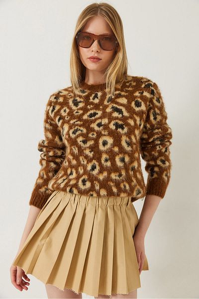 Bianco Lucci Women's Raised Leopard Print Knitwear Sweater 20246260