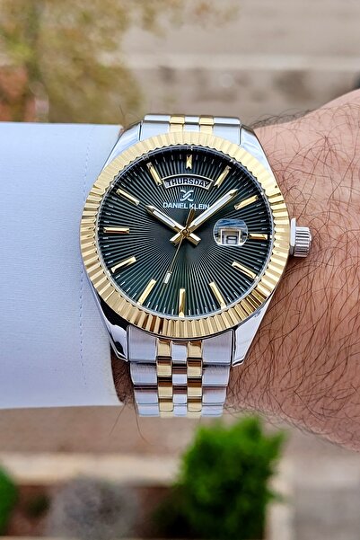 Daniel Klein Kadranı Yeşil Kordonu Sarı Beyaz Renk 24 Ay Garantili Fonksiyonlu Erkek Kol Saati