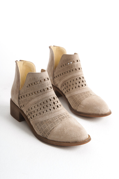 MARSEDO Betts Beige γυναικείες καλοκαιρινές μπότες - μυτερή μύτη και χοντρό τακούνι με κούφια