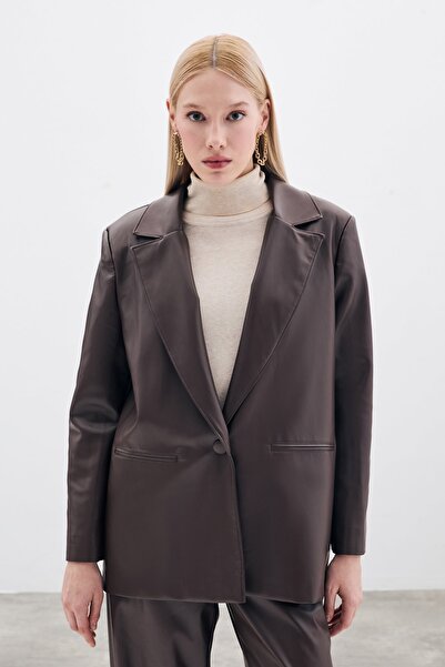 Sateen Кавовий колір, шкіряна куртка