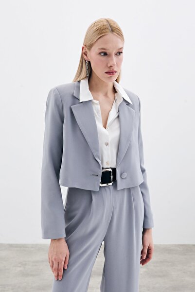 Sateen Сірий короткий креп-піджак