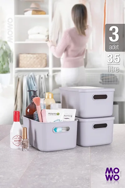 Mowo Home 3-Piece Grey Retro Box - 3.5 Lt Capacity, Organizer Storage Box, Organizer