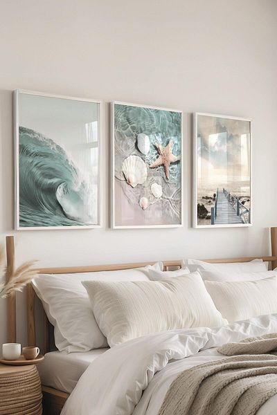 Postifull Set de pictură cu cadru alb, pictură murală cu fotografii oceanice, set de 3 posteri, nr:300733