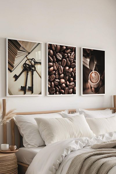 Postifull Set de pictură cu cadru alb, pictură de perete pentru cafenea, cafenea și bucătărie, set de 3 posteri, nr:300723