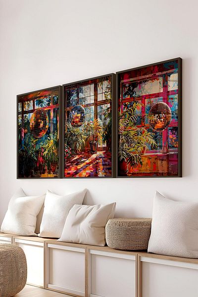 Postifull Set de pictură cu cadru negru, pictură murală Disco Ball Maximalist, set de 3 posteri, nr:300797