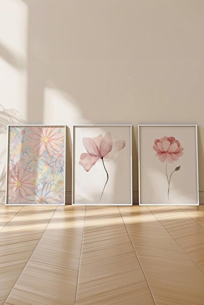 Postifull Set de pictură cu cadru alb, pictură de perete roz, set de 3 posteri, nr:300750