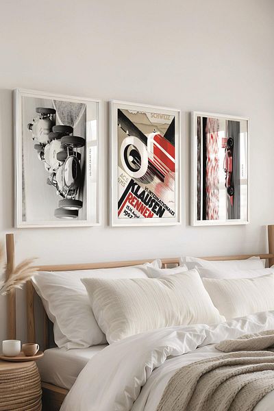Postifull White Framed Painting Set, F1 Racing Wall Painting, 3 Pcs Poster Set, No:300719