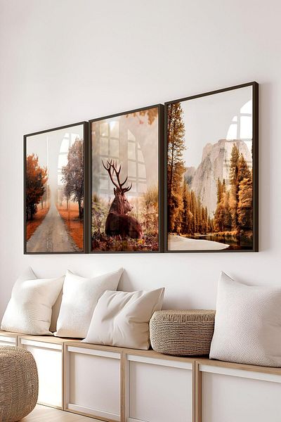Postifull Set de pictură cu cadru negru, pictură de perete cu fotografii de toamnă, set de 3 posteri, nr:300705