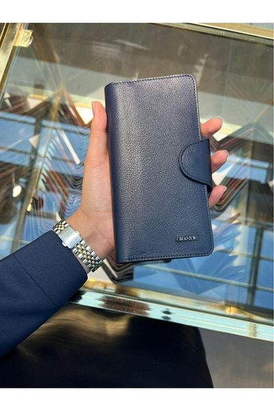 Grande Navy Blue Genuine Leather Unisex Wallet - 2644