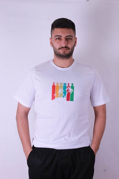 trender Лятна бяла мъжка тениска с принт на палми