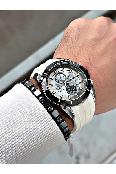Chaperone White Color Sports Silicone Function Men's Wrist Watch+Bracelet by Reward