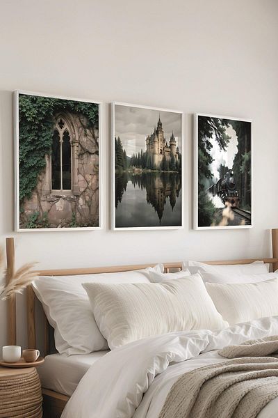 Postifull Set de pictură cu cadru alb, pictură murală școală de vrăjitori, set de 3 posteri, nr:300751