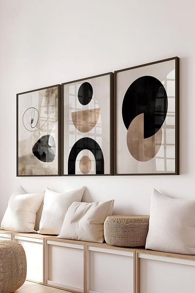 Postifull Set de pictură cu cadru negru, pictură de perete Boho neagră, set de 3 posteri, nr:300739