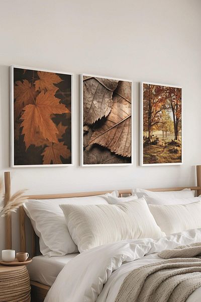 Postifull Set de pictură cu cadru alb, pictură murală cu fotografii de toamnă, set de 3 posteruri, nr:300706