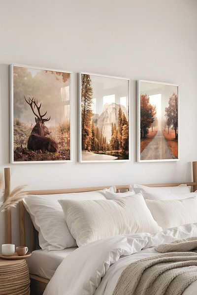 Postifull Set de pictură cu cadru alb, pictură murală cu fotografii de toamnă, set de 3 posteri, nr:300705