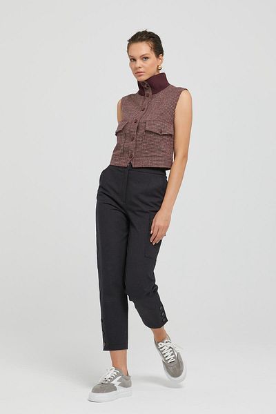 Naar Women's Turtleneck Pocket Detailed Button Closure Sleeveless Claret Red Vest Naar91705-Bordo