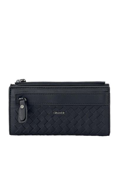 Grande Black Genuine Leather Women's Knitted Wallet 2760