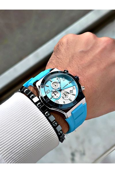 Chaperone Blue Color Sports Silicone Functions Men Wrist Watch+Bracelet by Reward