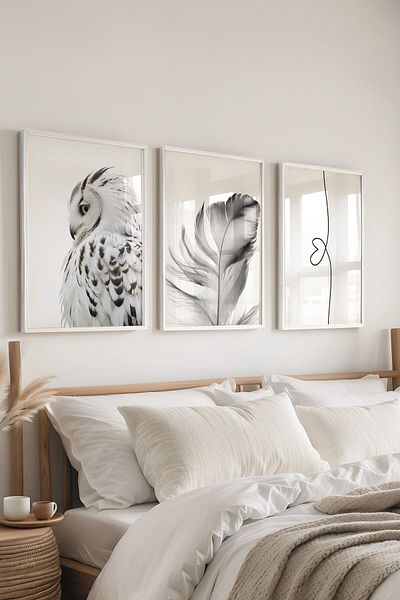 Postifull Set de pictură cu cadru alb, pictură de perete estetică albă albă, set de 3 posteri, nr:300690