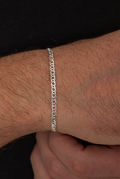 Ventino Silver 4mm Rambo 925 Ayar Gümüş Erkek Zincir Bileklik Veb-5204
