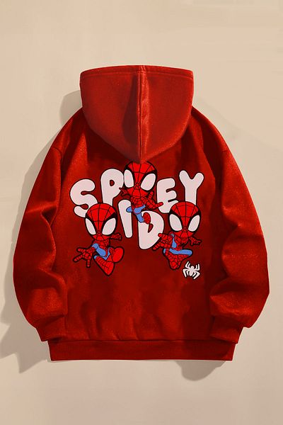 PURE EFFECT Red Kids Sweatshirt - Three Thread Raster, Spidey and Man Printed