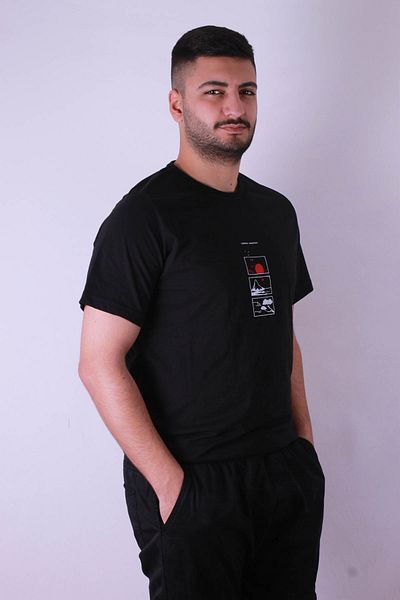 trender Мъжка тениска от 3 части с планински принт, черна