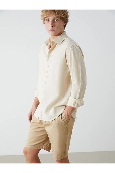 LC Waikiki Ανδρικό πουκάμισο XSIDE Μπεζ Regular Fit με μακρυμάνικο λινό μείγμα