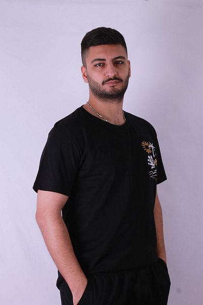 trender Черна мъжка тениска с щампа на шевовете Tr-10