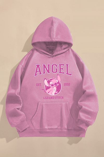 CC STORE Children's Sweatshirt Three Thread Rastred Printed Pink Sweatshirt |    Lilo and Stitch Angel Printed