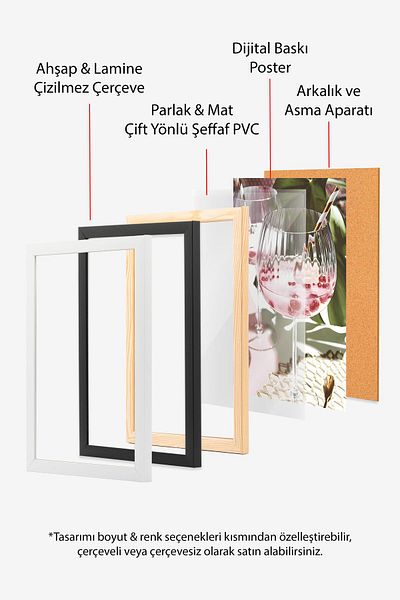 Postifull Set de pictură cu cadru alb, pictură de perete roz moale, set de 3 posteri, nr:300715