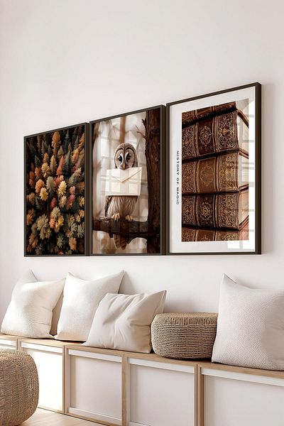 Postifull Black Framed Painting Set, Wizarding School Iv Wall Painting, 3 Pcs Poster Set, No:300688