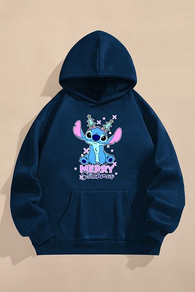 CC STORE Children's Sweatshirt Three Thread Raised Printed Navy Blue Sweatshirt |    Stitch New Year Christmas Printed