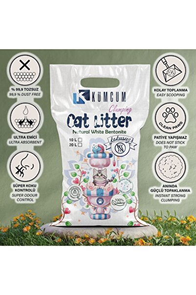 Kumcum Doğal Topaklanan Kedi Kumu 20 Lt - Tozsuz, Kokusuz, Organik Bentonit