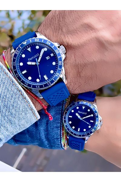 Ferrucci FERRUCCİ SILICONE CORD CALENDAR LOVER COUPLE WRISTWATCH+LUCK BRACELET WITH GIFT