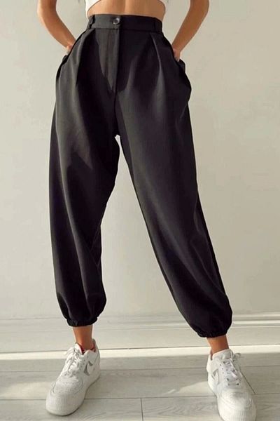 PALAZZO Pantaloni negri de jogger masculin cu picioare elastice