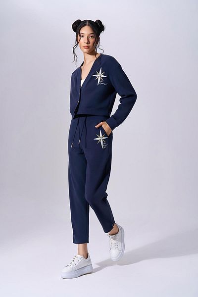 Naar Women's High Waist Woven Fabric Comfortable Casual Dark Blue Pants Naar91207-Dark Blue
