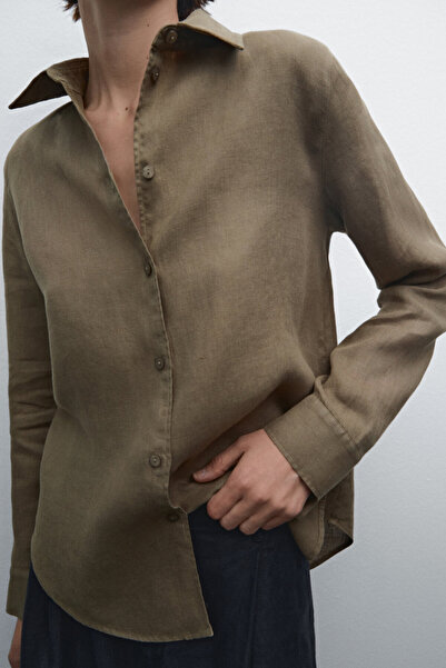 Massimo Dutti Dökümlü %100 keten gömlek