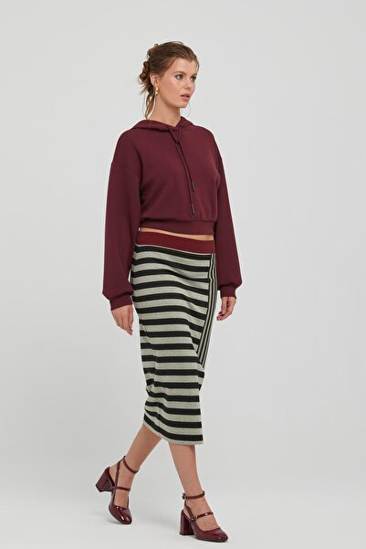 Naar Kadın Yırtmaçlı Simetrik Çizgi Detaylı Sarı Etek NAAR91513-SARI