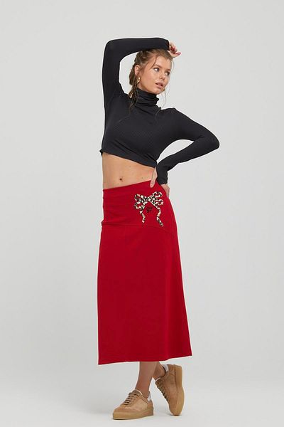 Naar Red Patterned Comfortable Midi Women's Skirt - Naar91524