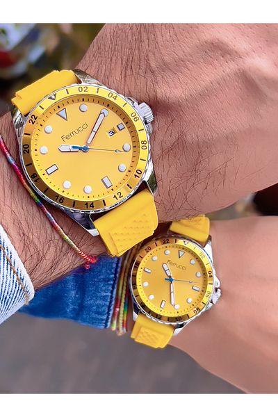 Ferrucci FERRUCCİ SILICONE CORD CALENDAR LOVER COUPLE WRISTWATCH+LUCK BRACELET WITH GIFT