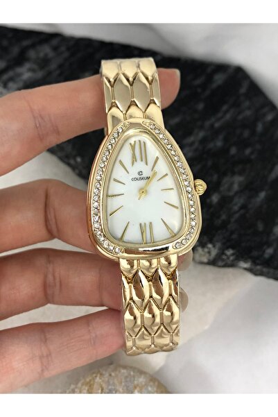 Coliseum Vintage White Gold Women's Wristwatch with Triangle Stone Detail