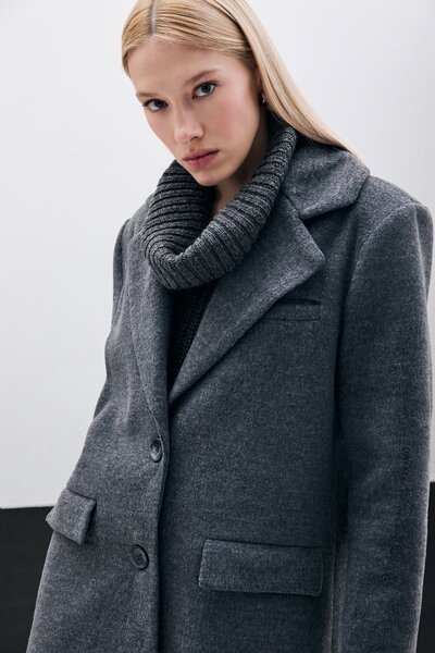 Sateen Κασμίρ μπουφάν με κουμπί - Μαύρο