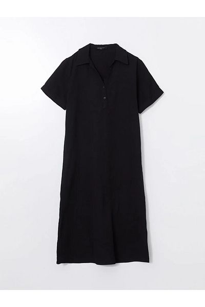LC Waikiki Rochie de damă LCW Comfort neagră cu guler de cămașă din muselină