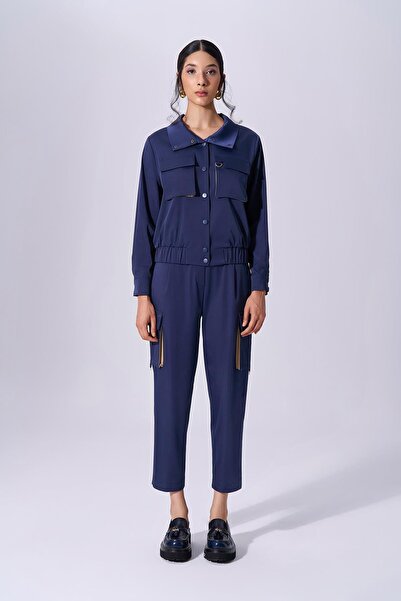 Naar Kadın Regular Fit Yüksek Bel Bol Paça Günlük Lacivert Pantolon NAAR91213-LACİVERT