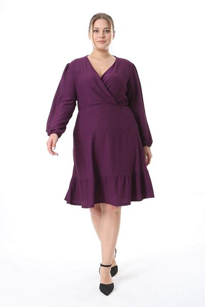 Mooi XXL Women's Purple Double Breasted Balloon Sleeve Plus Size Wrap Dress