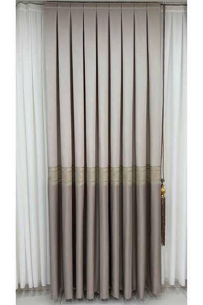 Fon Dünyası Board Background Curtain Beige Brown Gold Stripe (Single Wing)