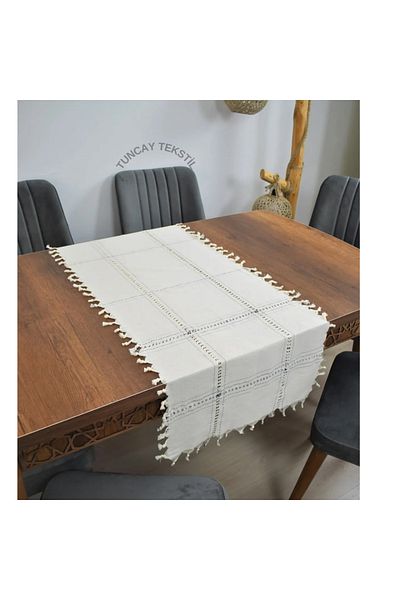 TUNCAY TEKSTİL Croșetat Evil Eye Beaded Runner Ranir Buldan Cover Cendere Handcrafted Authentic Table Top Cover