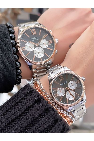 Ferrucci Functional Lover Couple Wristwatch with Bracelet Gift
