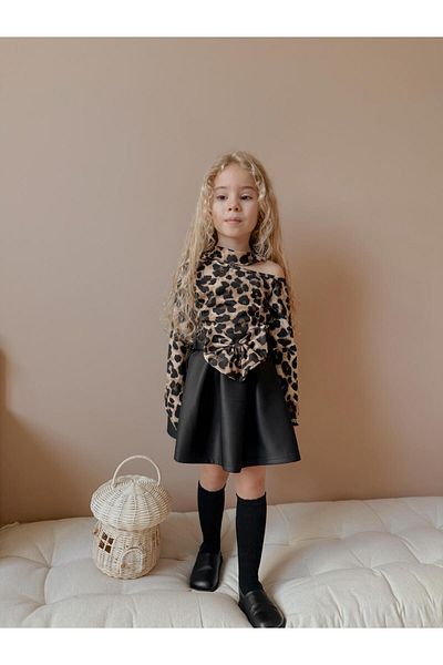 YİGİT BUTİK Set fetiță cu fustă cu imprimeu leopard