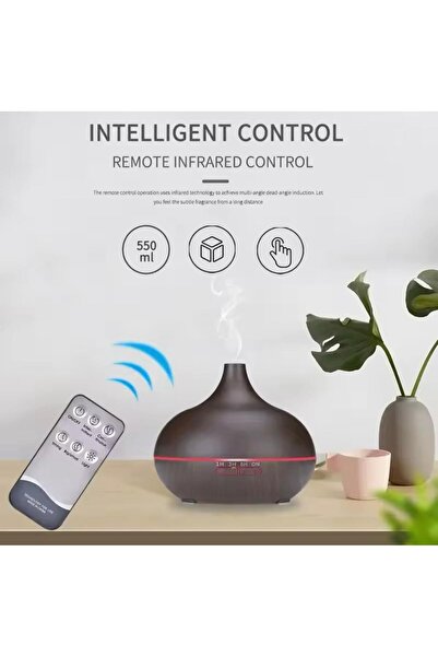 Sphone Ahşap Desenli Buhar Makinası Oda Koku Yayıcı Hava Nemlendirici Kumandalı Ayarlanan Işıklı Komidinlik